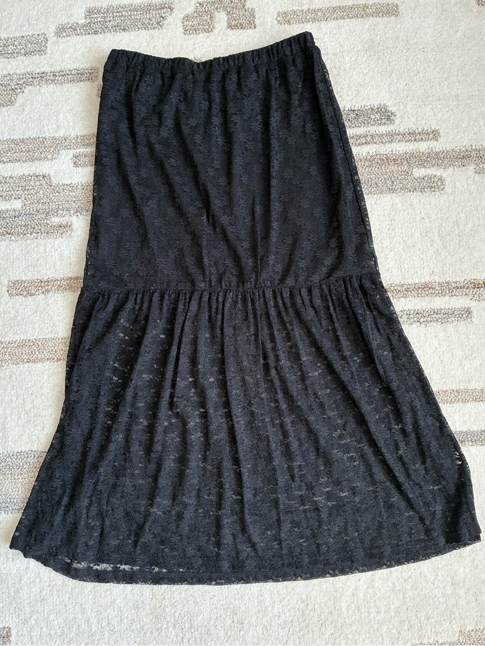 Black Lace Maxi Skirt with Tiered Panel